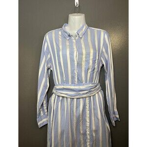 GANT Rugger Shirt Dress Womens Large Blue White Striped Belted Button Front